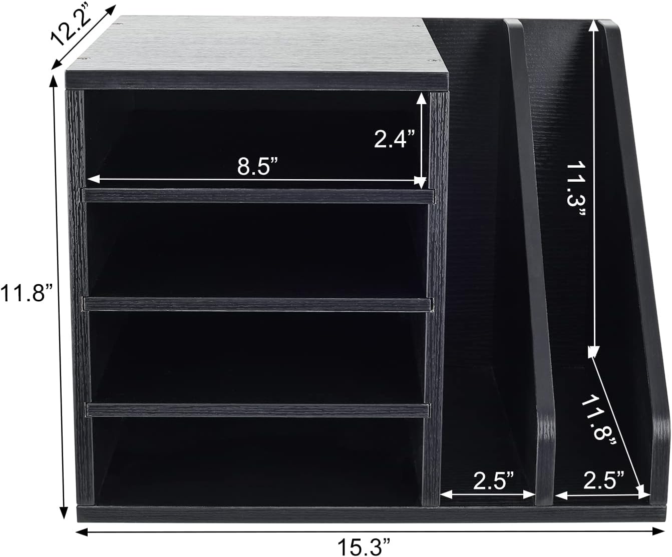 PAG Wood Desktop File Holder Organizer Mail Sorter for File Folders, Mails, Envelopes, Mailing Supplies or Magazines, Black