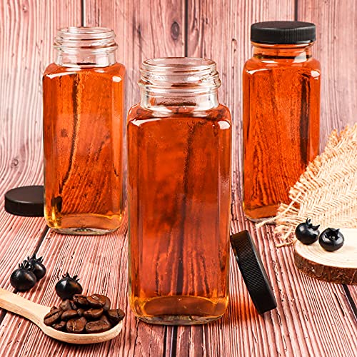 Hingwah 8.5 Oz Glass Drink Bottles, Set Of 12 Vintage Glass Water Bottles With Lids, Great For Storing Juices, Milk, Beverages, Kombucha And More (Labels And Sponge Brush Included) #TOP4