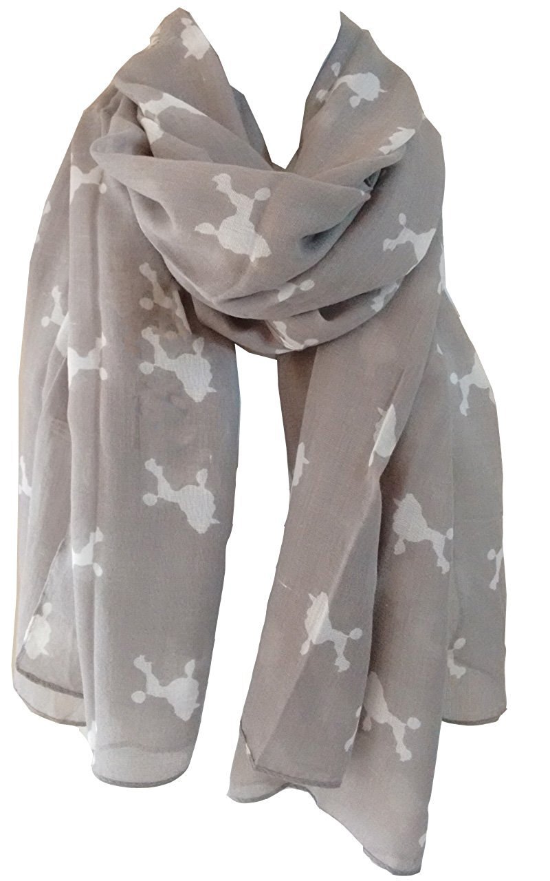 Glamlondon Women's Silver Grey Poodle Print Scarf Dogs Fancy Puppies Breed Caniche Barbone Wrap Shawl Sarong (Silver Grey)