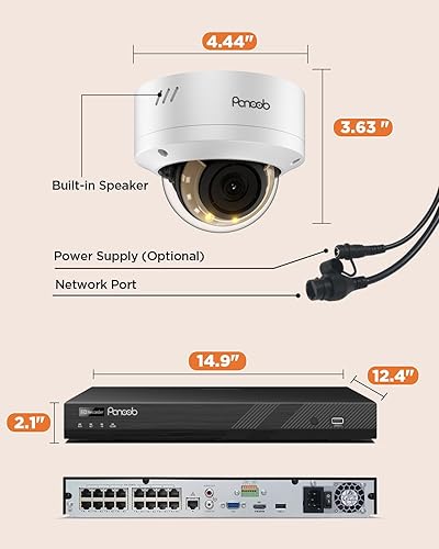 Miniatura 8 de Sistema de cámara de seguridad de 16 canales, 12 cámaras PoE con cable IK-10 con cable de 5 MP para exteriores, detección de vehículos humanos,