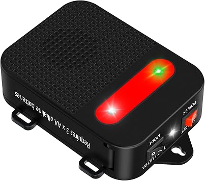 Angveirt Battery Operated Ultrasonic Rodent Repellent for Cars & Garages | with Strobe Lights, Helps Deter Nesting & Wire Damage, Under Hood Protection, Humane Rodent Deterrence, 1 Pack