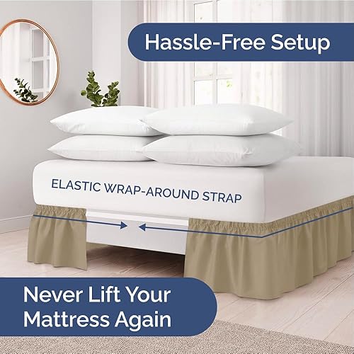 Miniatura 2 de CGK Linens - Falda de cama envolvente con volantes, color beige, para camas de tamaño Queen con altura de 18 pulgadas sin arrugas, plisada con tela