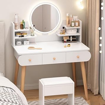 LED Vanity Desk Makeup Vanity, Makeup Vanity with Drawers, Vanity Mirror with Lights for Makeup Desk, Adjustable Brightness, for Bedroom Studio Vanity Table Set