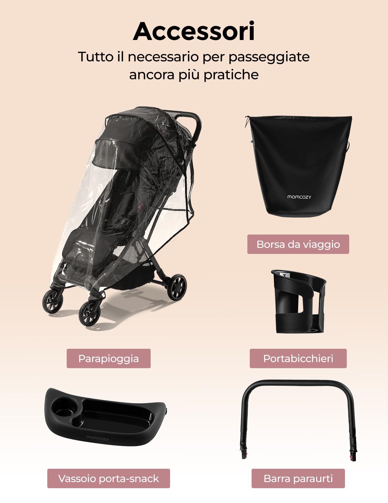 Momcozy ClickGo Passeggino Leggero, 0+ Mesi, Passeggino da Viaggio Compatto per Aereo con Chiusura a un Clic, Ampia Capotte Estensibile UPF50+