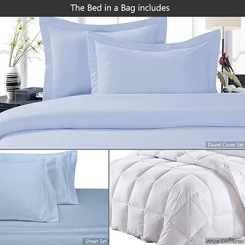 Miniatura 8 de Juego de edredón de 8 piezas, 100% algodón, color marfil liso, a rayas, blanco, incluye un juego de sábanas + un juego de funda de edredón + edredón