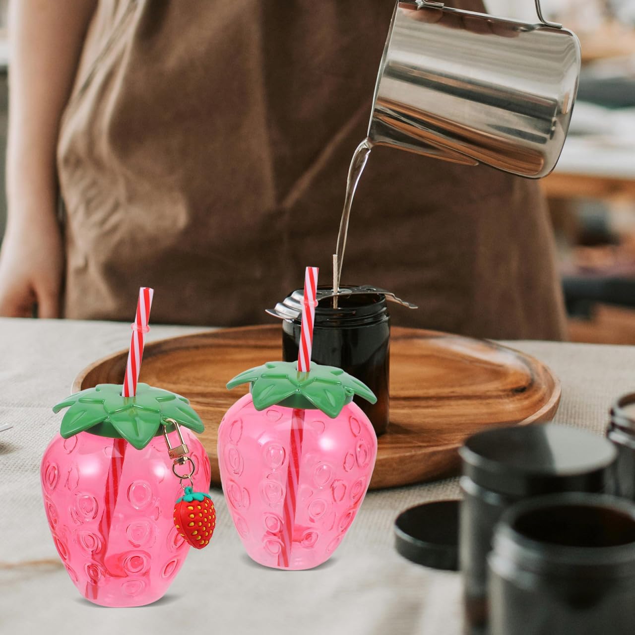 DOITOOL Strawberry Plastic Cups with Lids and Straws 12 Pcs Party Drinkware Set for Girls Summer Pool Hawaiian Themed Parties Adorable Strawberry Tumbler Cups - Image 9