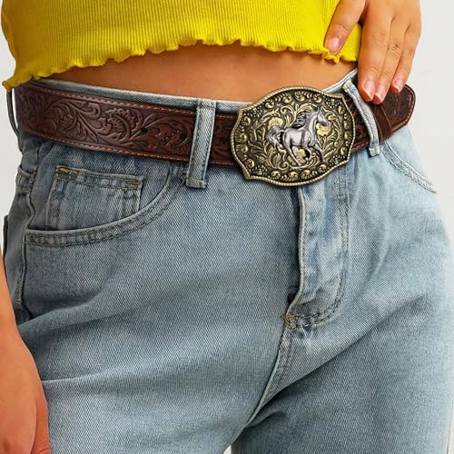 Image of Western Cowboy Belt Buckle for Men Vintage Cowboy Cowgirl Rodeo Texas Buckle Longhorn Bull Belt Buckles