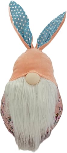 Miniatura 2 de Galt International Gnomo de conejo de Pascua, orejas de lunares azules y cuerpo floral, gnomo de tela de 21.3 pulgadas de alto, gnomo de Pascua,