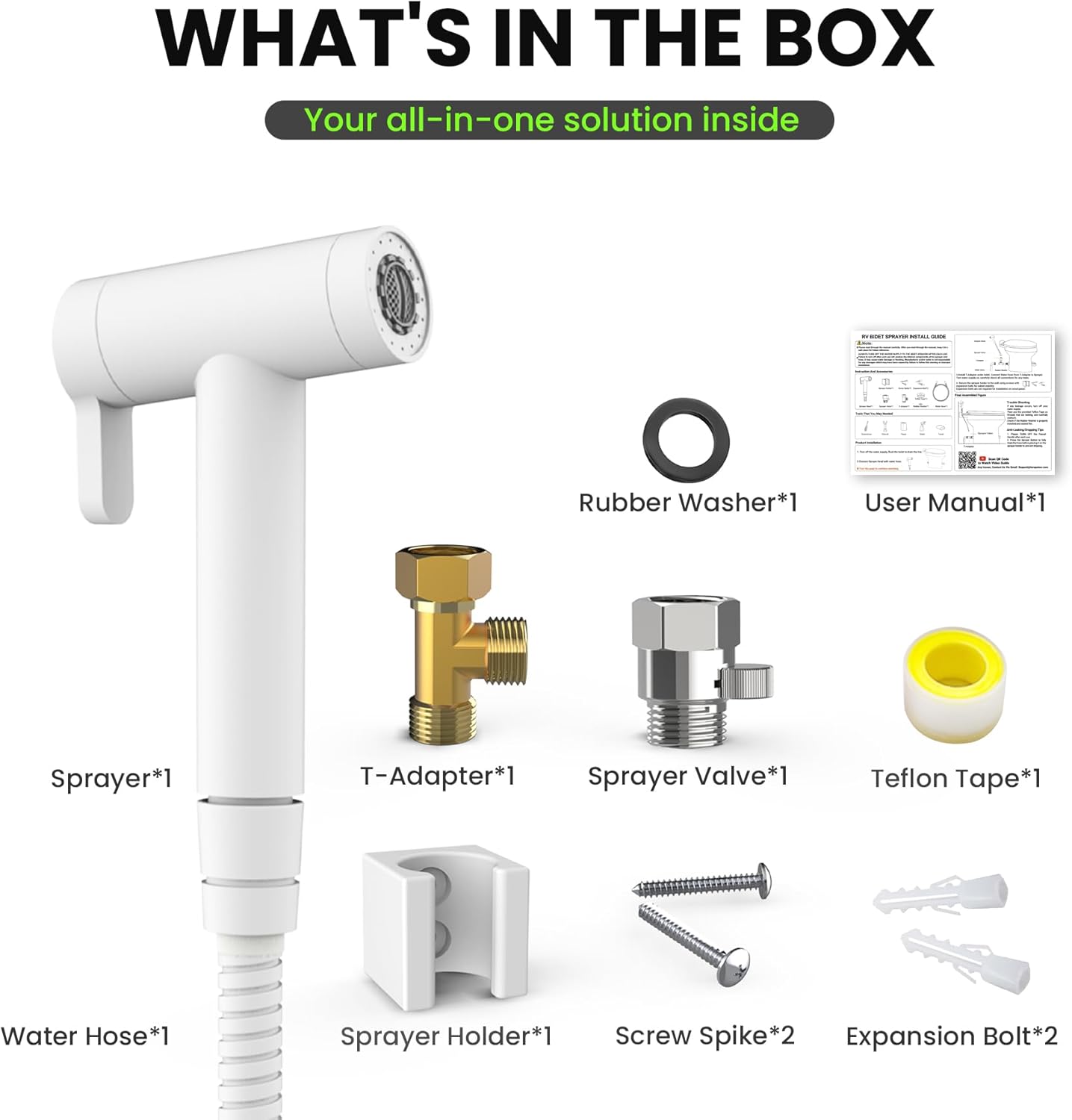 RV Bidet Sprayer – All Metal, RV Handheld Bidet with Water Hose & RV Fitting, Wall-Mount Toilet Sprayer for Motorhomes, Fifth Wheels, Trailers & Campers Toilet (WallMount)