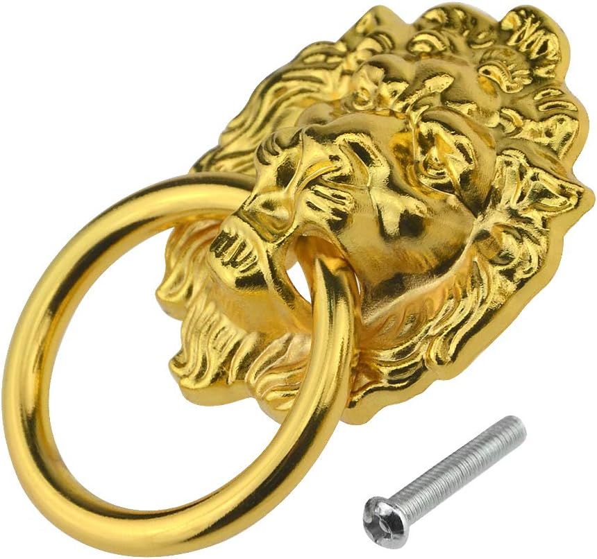 WMYCONGCONG 20Pcs 1.57" x 2.68" Cabinet Pull Handle Classical Lion Head Knob Zinc Alloy Antique Drawer Ring Handles with Screws for Drawer Dresser Wardrobe Cabinet Kitchen Cupboard Jewelry Box