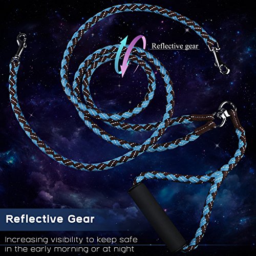 Petbaba Double Dog Leash, Reflective Gear Safety At Night, 4.6Ft Tangle Free Dual Rope Coupler, 2 Way Lead Splitter With Padded Handle, Walk Train Two Big Pet In Brown-Blue #TOP4