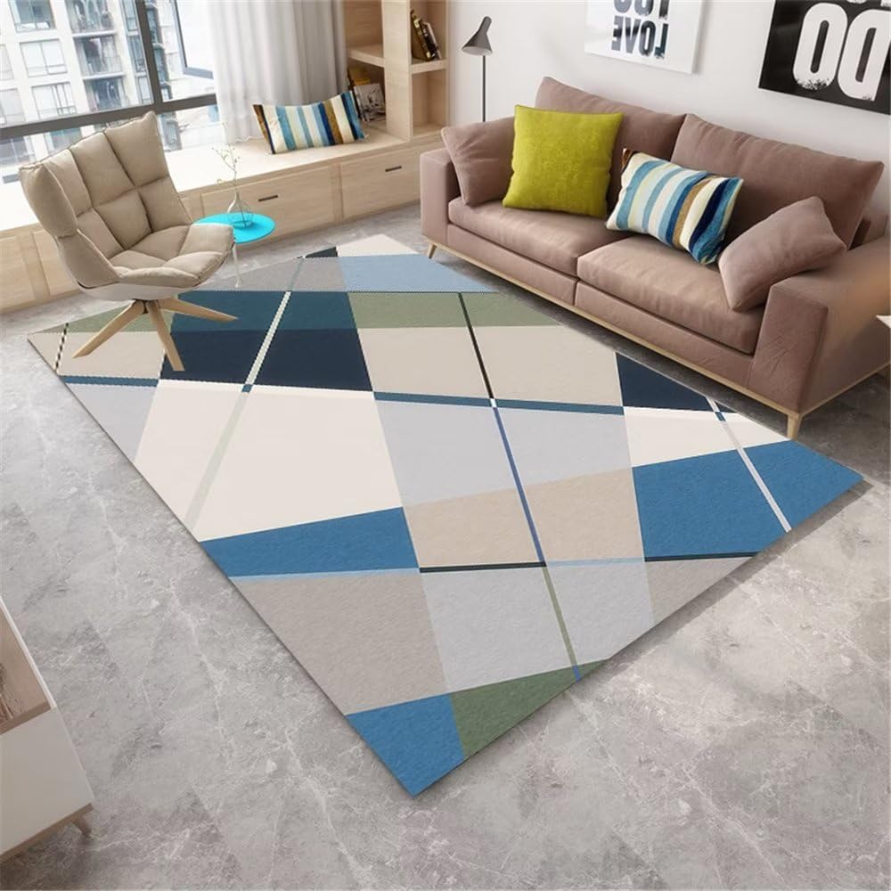 Tapis durable géométrique bleu de grande taille pour une décoration pure