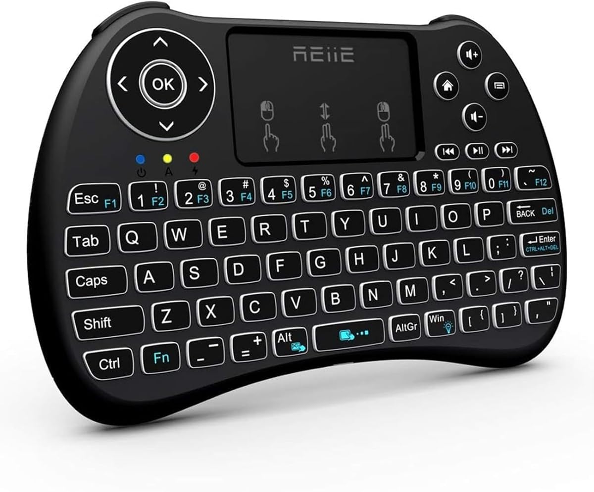 (Backlit Version)REIIE H9+ Mini Keyboard,2.4GHz Wireless Mini Handheld Smart TV Remote Keyboard with Touchpad for PC,Raspberry Pi 2, Pad, Smart TV, Android TV Box, Windows 7 8 10（Not Suport Bluetooth）