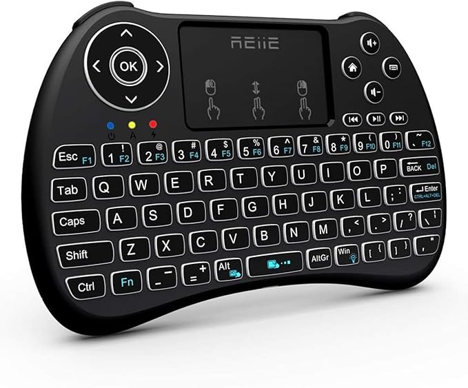 (2017 Backlit Version)REIIE H9+ Backlit Wireless Mini Handheld Remote Keyboard with Touchpad Work for PC, Raspberry Pi 2, Android TV Box , KODI, Windows 7 8 10