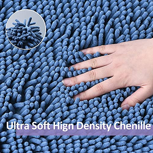 Image of Bathroom Rugs Bath Mats for Batroom Chenillen Bath Rug Set 3 Piece Non-Slip Bath Mats, Absorbent Shaggy Rugs, Machine Wash, Perfect Plush Bathroom Mats, Bathroom Carpets Set Sky Blue