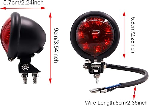Miniatura 2 de Luz trasera para motocicleta, pequeña, redonda, LED, para frenos, de conducción, para motocross, Chopper, Cruiser, ATV, 1 unidad (lente roja)
