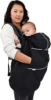 JAN & JUL Waterproof Baby Rain Cover with Hood and Pockets, Universal for Baby Carriers and Strollers (Black)