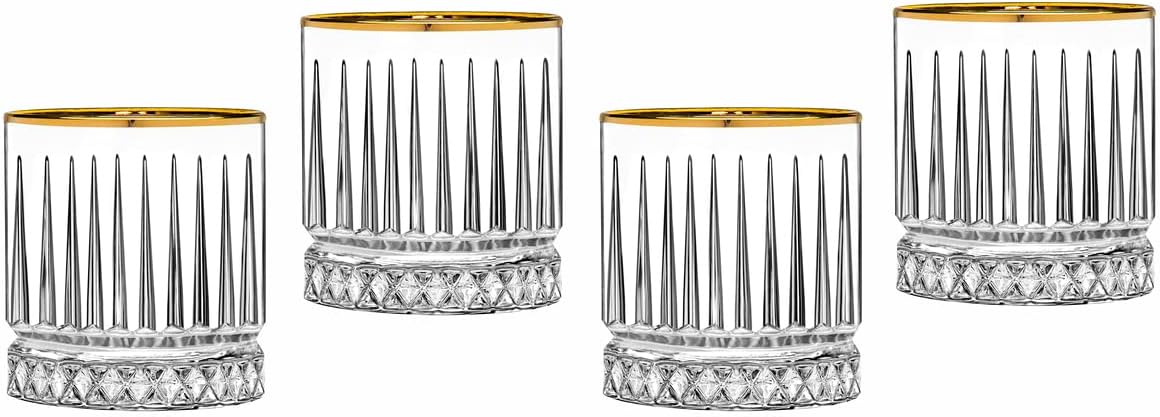 Godinger Double Old Fashioned Beverage Glasses, Drinking Glasses, Beer Glass, Whiskey Glass with Gold Rim, Set of 4
