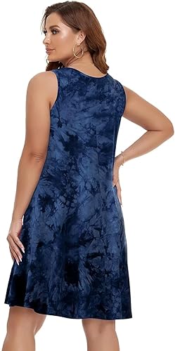 Miniatura 3 de BELAROI Vestidos casuales de playa de verano para mujer, talla grande, cuello en V, bolsillos, vestido sin mangas