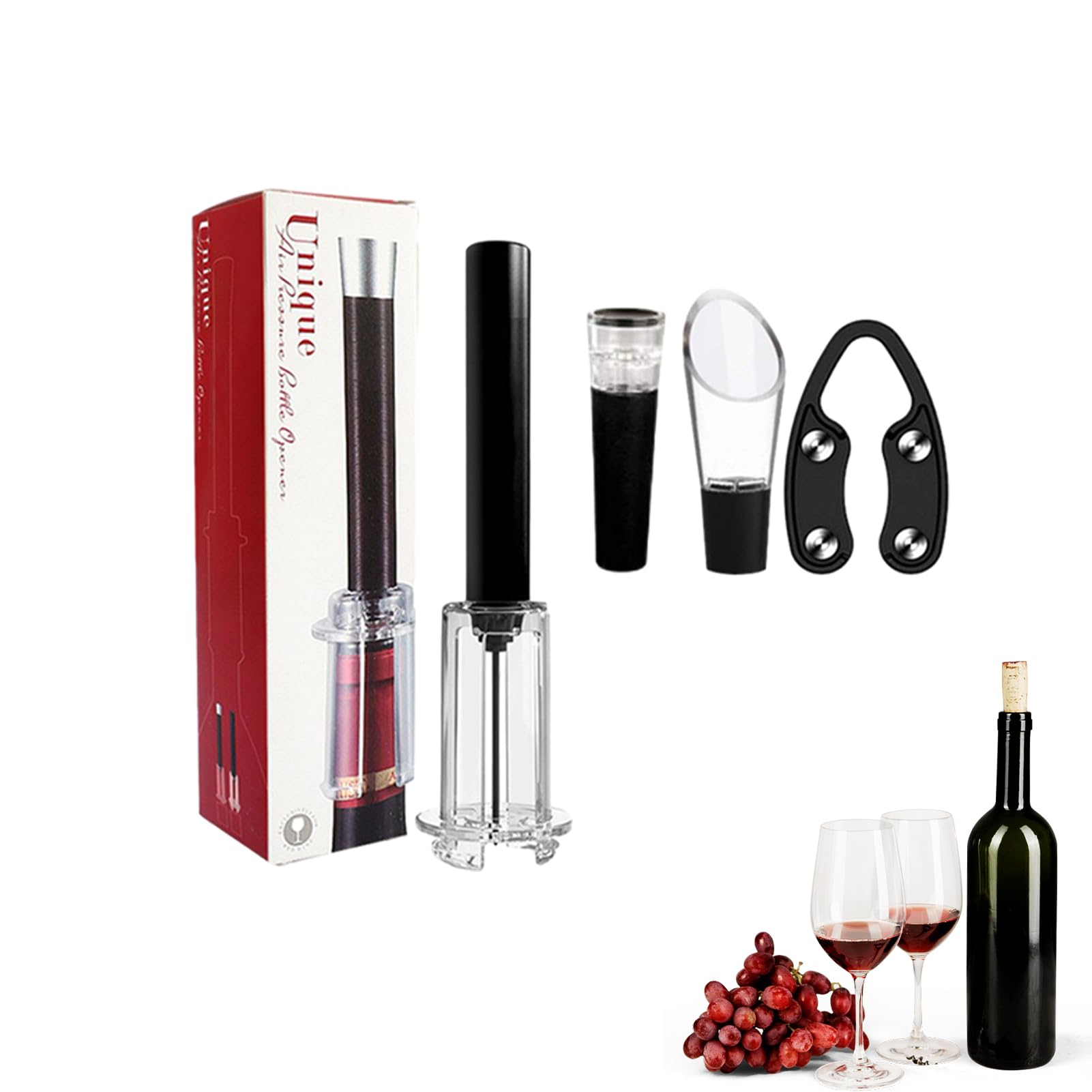 Kit Multifuncional de Abridor de Vinos - Abridor de Botellas con Bomba de Aire, Práctico y Portátil