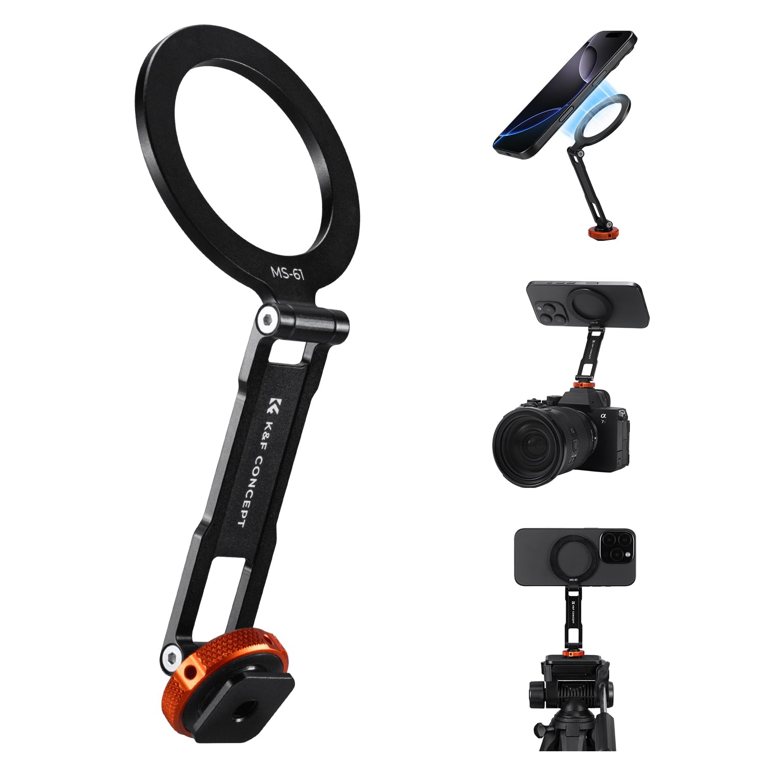 K&F CONCEPT MS-61 Magnetiche Handyhalterung Stativ Handystativ aus Metall Stativadapter, Zubehör für Tripod Selfie Stick Smartphone Handyhalter kompatibel mit iPhone 17/Air/16/15/14/13 Serie