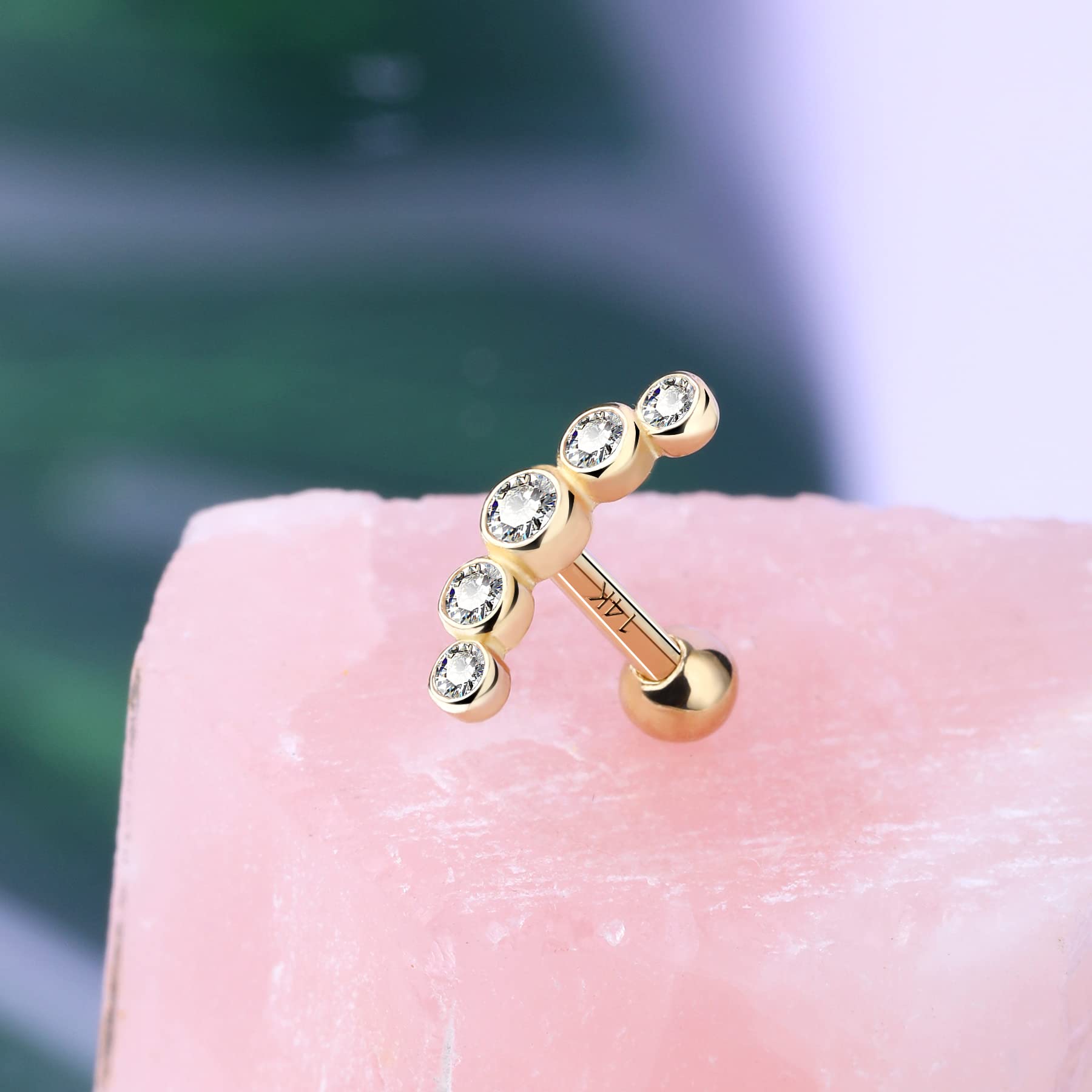MeIighting - Piercing para cartílago de 16 G, oro macizo de 14 quilates, diseño de hélice, circonita cúbica, transparente, para cartílago, joyería