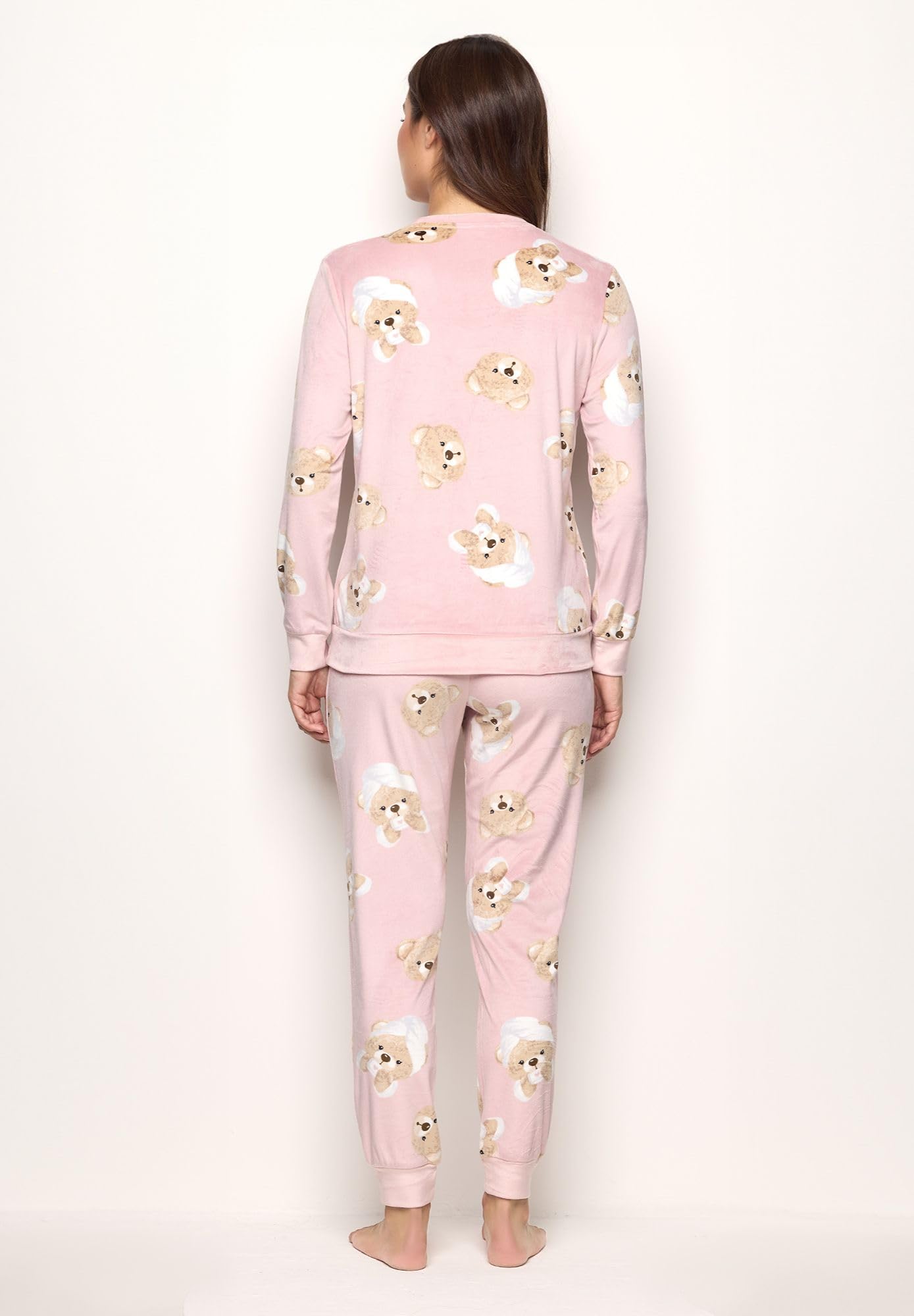 YAMAMAY - Pigiama Lungo, Donna, Rosa Antico, 95% Polyester 5% Elastan, Ciniglia, Stampato