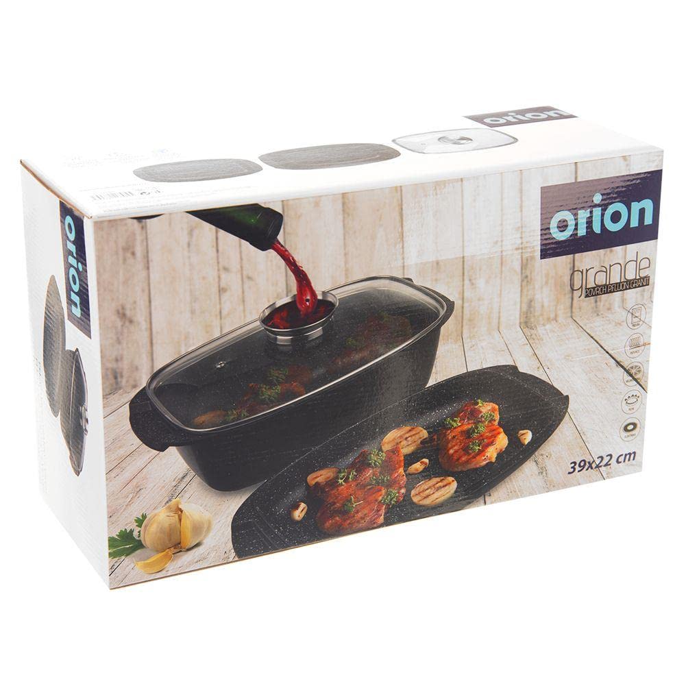 orion group Granitowa brytfanna z powłoką granitową, garnek do duszenia z pokrywką, patelnia grillowa 3 w 1 Grande 5 l
