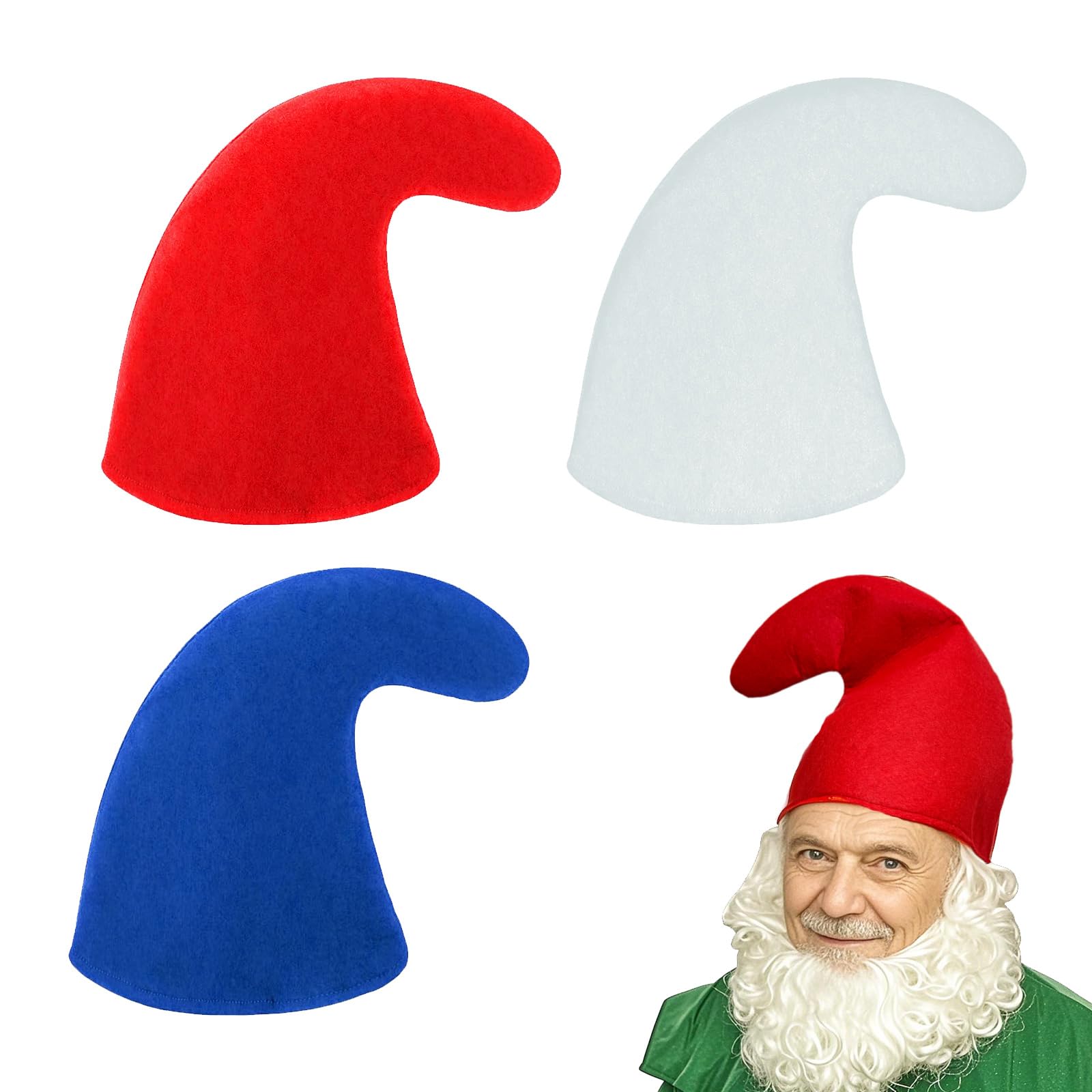 SAIIURV 3 Pack Curly Garden Gnome Style Dwarf Hat for Adults Colorful Christmas Elf Gnome Hats for Men Women Party Headwear Gnome Costume Hat Accessory for Fancy Dress Cosplay Party Festival