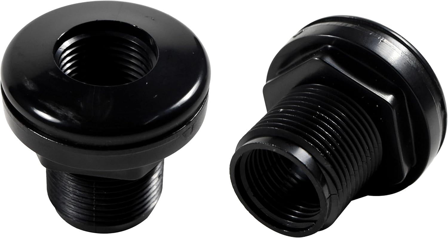 HQRP 2-Pack 1/2 ABS Bulkhead Fitting Double Threaded Water Tank Connector for Rain Barrels, Aquariums, Water Tanks, Tubs, Pools