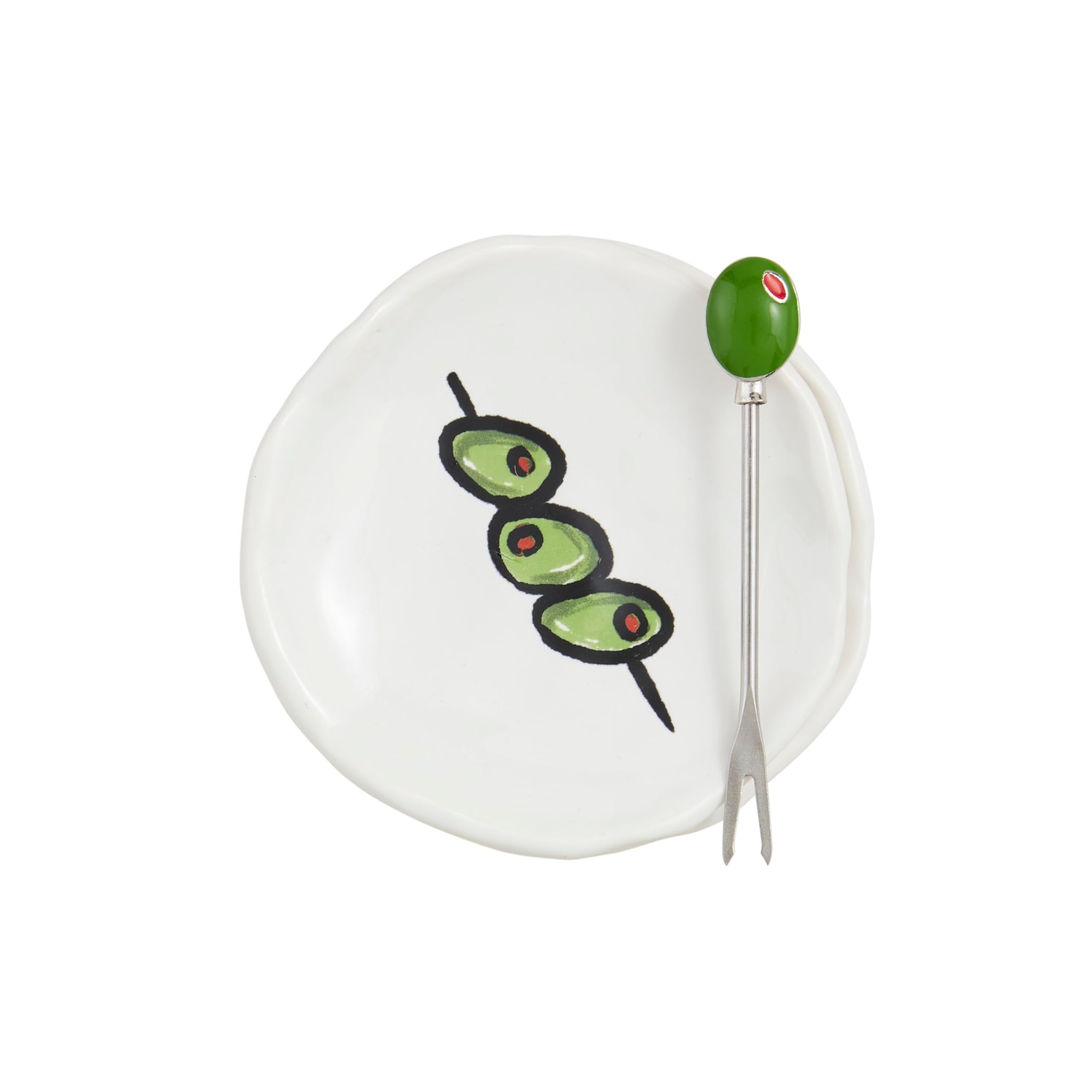 Mud Pie dish 4" dia 4" Tapas Plate Fork Set, White