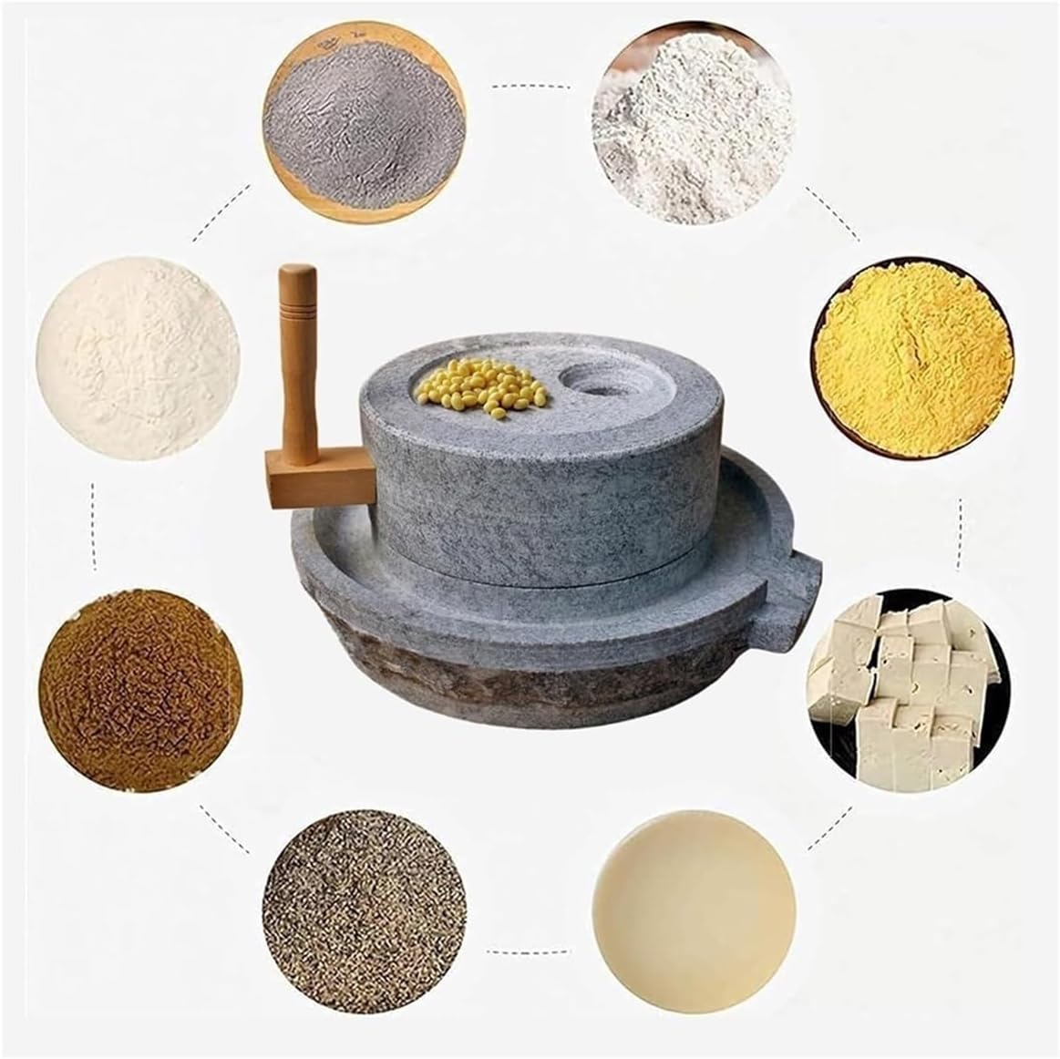 Removable Manual Handmade Stone Mill,Hand Grain Mill,Hemp Stone Mill for Home Use,Vintage Handmade Mill for Grinding Grains(35cm/13.8in)