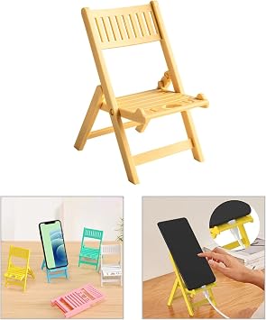 Microcase Mini Katlanır Sandalye Tasarım Telefon Standı Dekoratif Tutucu-AL4925 (Siyah)