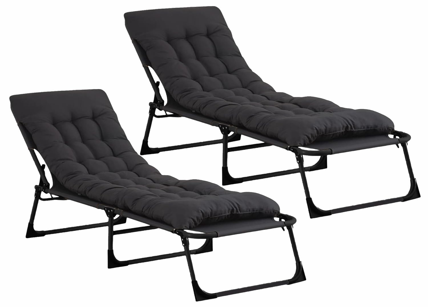 TRIOBLADESet of 2 Heavy Duty Folding Garden Sun Lounger 22mm Steel Frame Support 264lbs 4-Position Adjustable Folding Chaise with Pillow Sun Bed with Cushion For Beach, Garden, Pati (2PCS, Black)