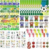 Mooshy 140pcs Football Party Bags with Fillers, Stickers, Tattoos, Keyrings for Kids' Football Party Decorations
