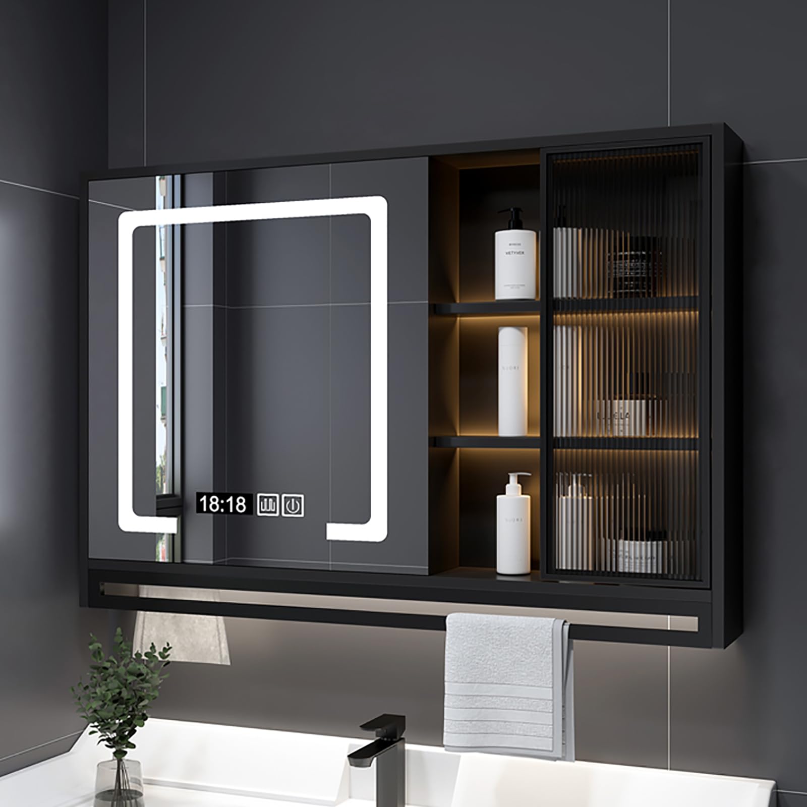 FGXHHS Dimmable Anti-Fog Cabinet with Aluminum Storage, 100x75x12cm, Stylish Vanity Medicine Essential Home Upgrade for Modern Bathrooms