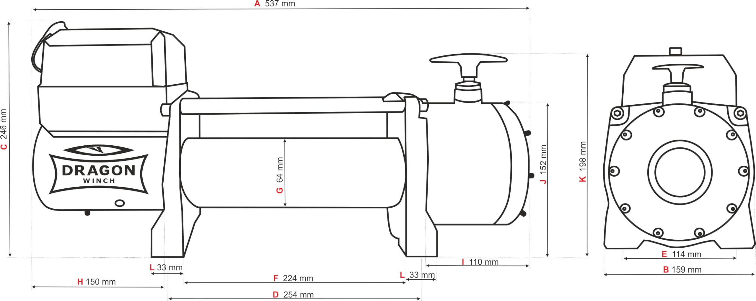 Dragon Winch Cabrestante eléctrico 24V 14000 lbs / 6350 kg con Cuerda de acero 30m para camiones, vehículos comerciales, bomberos | con control remoto inalámbrico y accesorios para Cabestrante | Truck