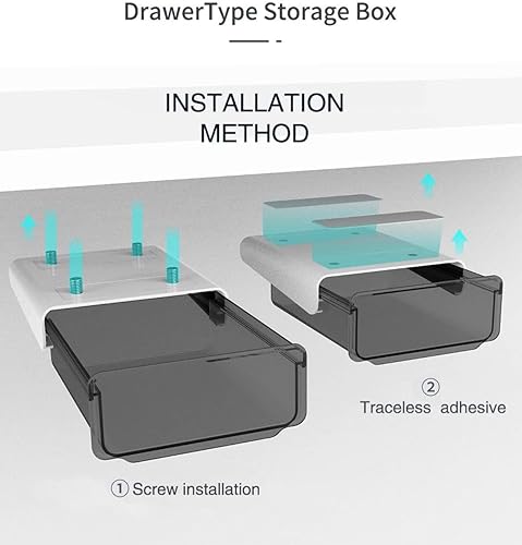 Miniatura 6 de Davidsons Collection - Cajón autoadhesivo debajo del escritorio, 2 paquetes de organizador oculto para mesa, bandeja de almacenamiento grande para