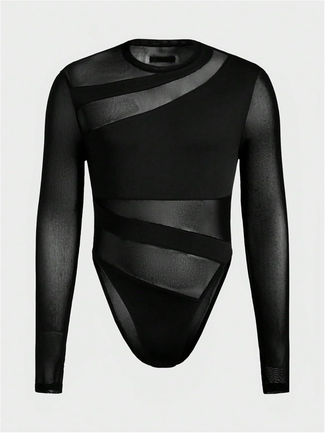 OYOANGLE Men's Long Sleeve Sheer Bodysuit Crew Neck Slim Fit Mesh Shirt Y2K Party Clubwear Streetwear - Image 5