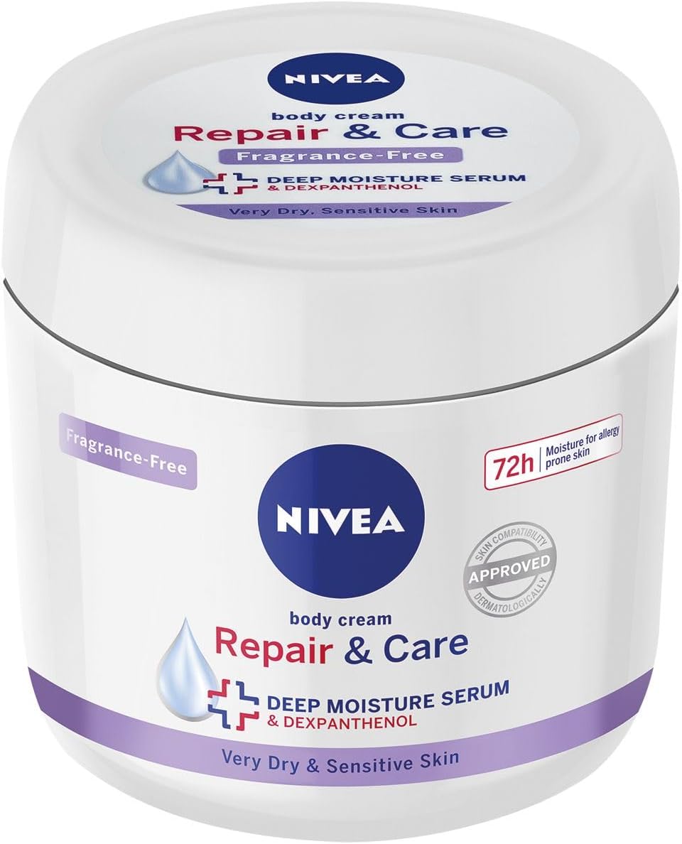 Body Repair & Care Cream (400ml Jar), Sensitive Moisturising Cream with NIVEA DEEP MOISTURE SERUM, Body Cream with Strengthening Formula, Body Cream for Dry Skin