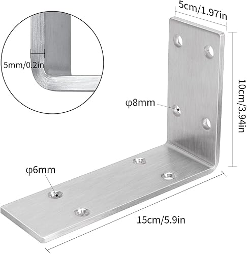 Miniatura 2 de YUMORE Soporte de estante resistente de 6 x 4 x 2 pulgadas, 1/5 pulgadas, soportes sólidos en L de acero inoxidable para encimera, soportes