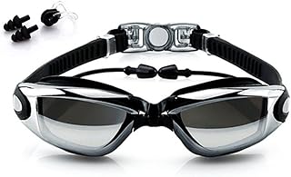 Swimming Goggles with Earplug No Leaking Anti Fog UV Protection Adjustable Strap Adjustable for Men Women Youth Kids (Black)