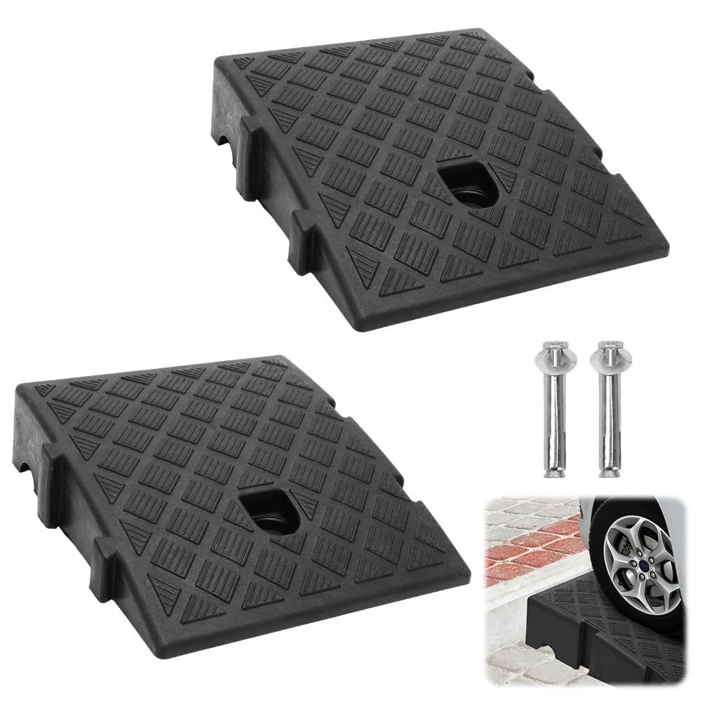 CEWROM Rampa per marciapiede, in plastica robusta, 2 pezzi, portatile, per auto, bicicletta, scooter, moto, sedia a rotelle, con bullone di espansione