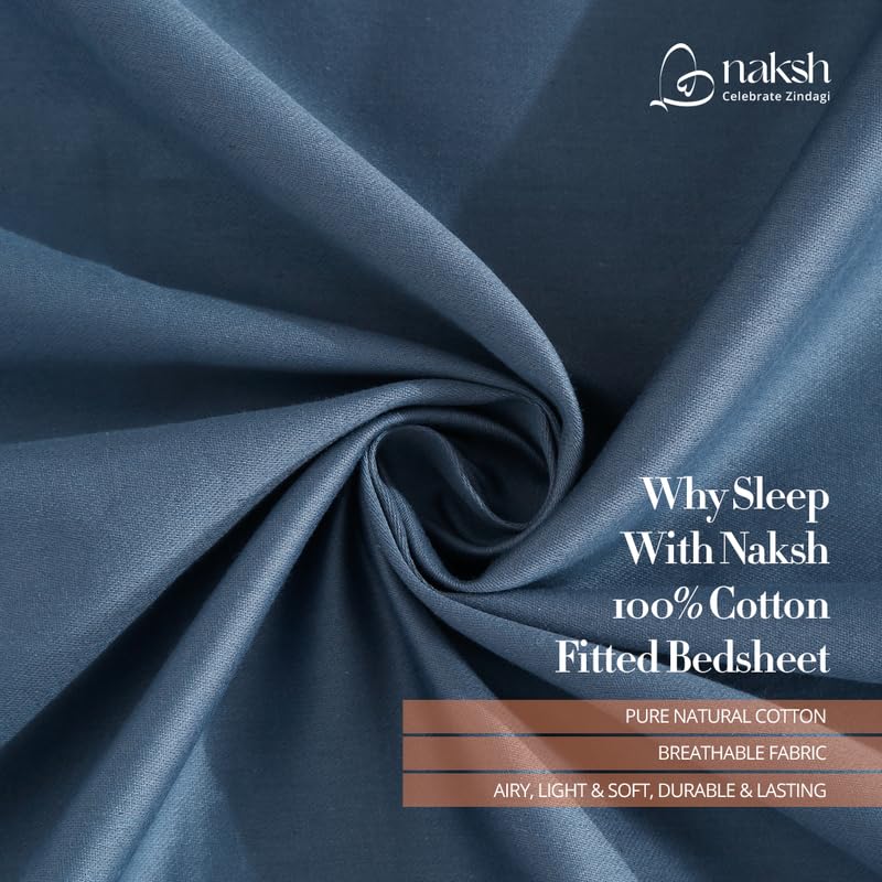 Image of Naksh Coastal Retreat Collection Single Bedsheet Cotton 210 TC Plain, Indigo | 1 Bedsheet for Single Bed (54 x 90 Inch) and 1 Pillow Cover