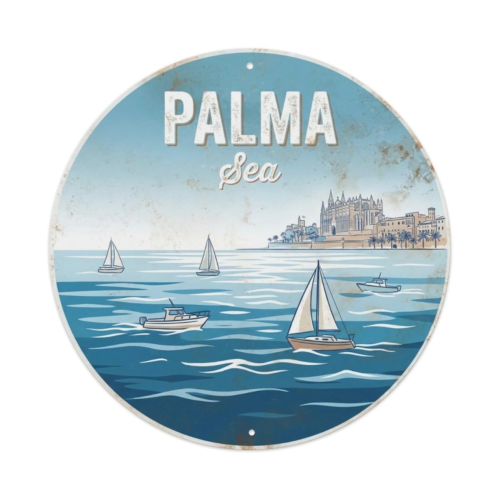Vintage Travel Palma Spain Ocean Metal Tin Sign