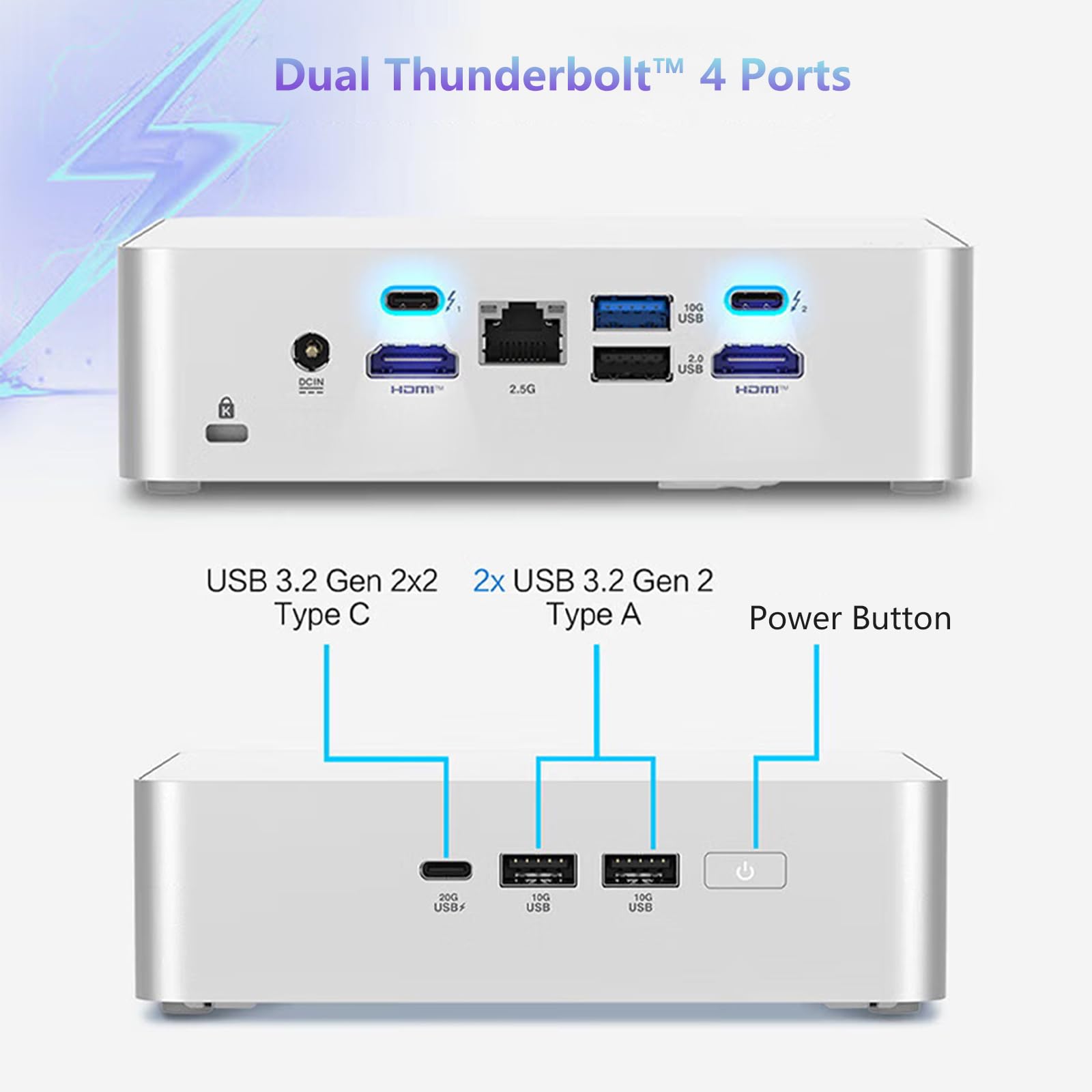 Cutesliving NUC 15 Pro+ Ultra 5 225H Mini PC, DDR5 6400MHz, Quad 4K Output, Thunderbolt 4, 14-Core 4.9GHz, 0.7L Design compatto, Ufficio/Creativo/Gaming (Barebone NO RAM, SSD & OS)