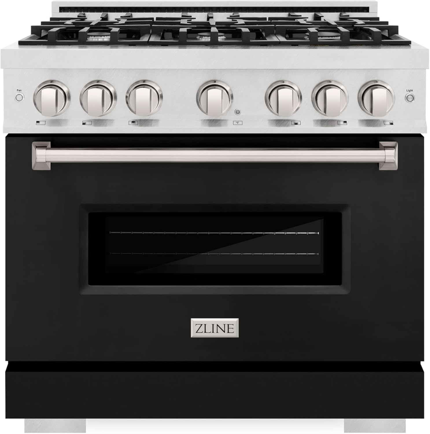 ZLINE 36 in. 5.2 cu. ft. Classic Dual Fuel Range with 6 Burner Gas Cooktop and Electric Convection Oven in Satin Stainless Steel with Black Matte Door (CDRS-BLM-36)