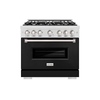 ZLINE 36 in. 5.2 cu. ft. Classic Dual Fuel Range with 6 Burner Gas Cooktop and Electric Convection Oven in Satin Stainless Steel with Black Matte Door CDRS-BLM-36