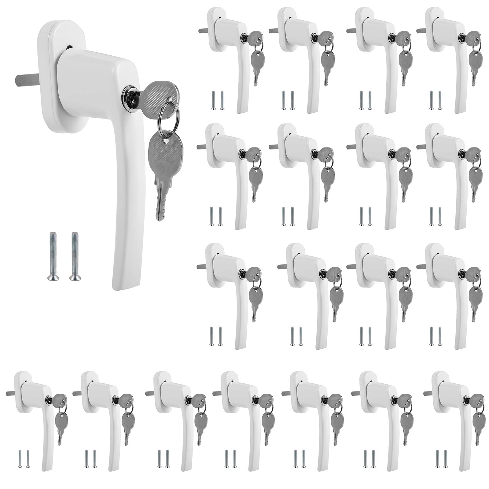 Maniglia per finestra in alluminio con serratura, 20 pezzi di sicurezza per bambini con serratura a lunghezza perno 35 mm, adatta per finestre chiavi, maniglie per porte del balcone (bianco)