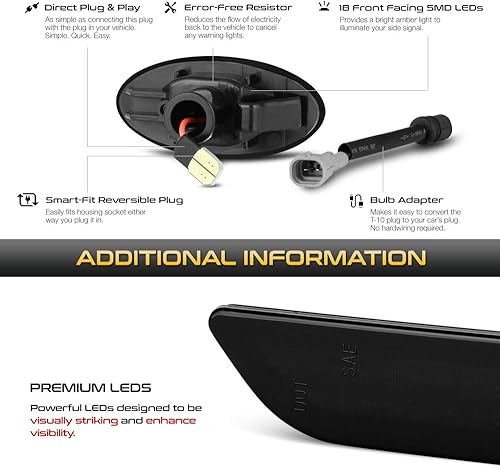 Miniatura 5 de VIPMOTOZ Lámpara indicadora de luz LED ámbar para Mazda 2 2004-2009 Mazda3 2006-2010 Mazda5 2011-2014, lente ahumada, juego de 2 piezas para el lado